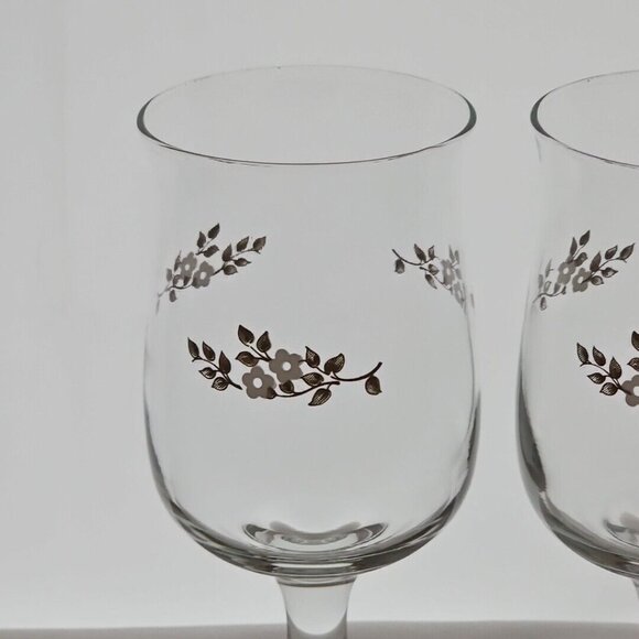 2 Pfaltzgraff Heirloom Water Goblets Wine Glasses 6.5" grey  white floral 12oz - Picture 3 of 9